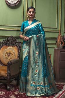 Sky Blue Woven Art Silk Saree With Blouse