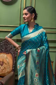 Sky Blue Woven Art Silk Saree With Blouse