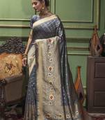 Grey Woven Art Silk Saree With Blouse