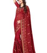 Red embroidered georgette saree with blouse
