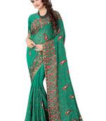 Green embroidered georgette saree with blouse