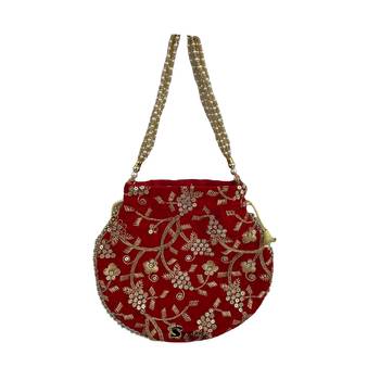 Shoptory India Embroidered Velvet Potli Bags for Women, Gift for wedding, Red 2