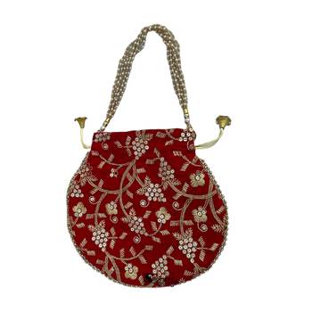 Shoptory India Embroidered Velvet Potli Bags for Women, Gift for wedding, Red 3