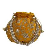 Shoptory India Embroidered Velvet Potli Bags for Women, Wedding Gift, Yellow