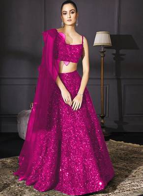 Rani-pink work velvet semi stitched lehenga 1