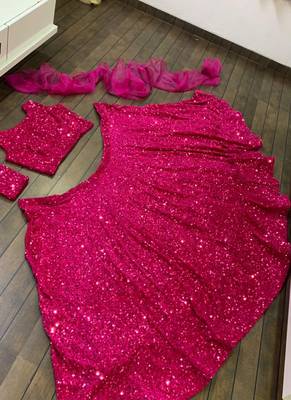 Rani-pink work velvet semi stitched lehenga 2
