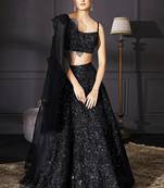 Black work velvet semi stitched lehenga