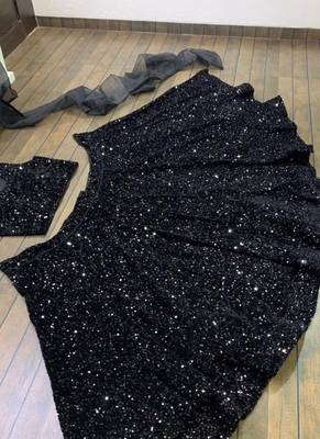 Black work velvet semi stitched lehenga 2