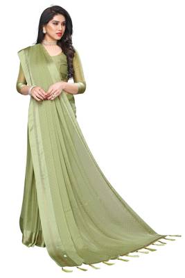 Mehendi embroidered satin saree with blouse 2