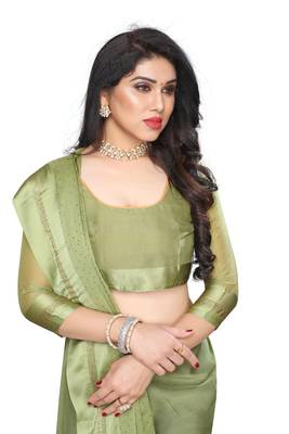 Mehendi embroidered satin saree with blouse 3