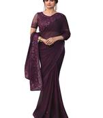 Wine embroidered chiffon saree with blouse