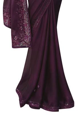 Wine embroidered chiffon saree with blouse 2