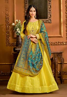 Yellow embroidered taffeta salwar 1