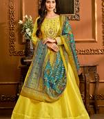 Yellow embroidered taffeta salwar