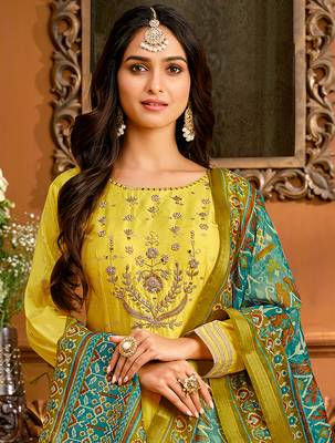Yellow embroidered taffeta salwar 3