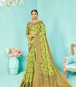 Green woven cotton silk saree with blouse