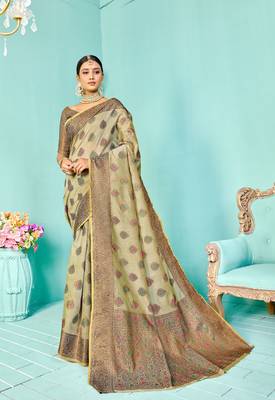 Grey woven cotton silk saree with blouse 1