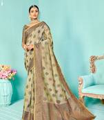 Grey woven cotton silk saree with blouse
