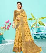 Yellow woven cotton silk saree with blouse
