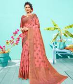 Light pink woven cotton silk saree with blouse