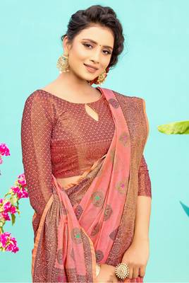 Light pink woven cotton silk saree with blouse 2