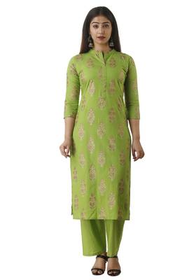 Green block print cotton salwar 1