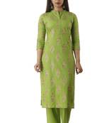 Green block print cotton salwar