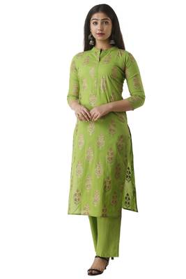 Green block print cotton salwar 3
