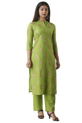 Green block print cotton salwar 4