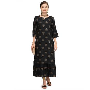 Women's Black Rayon Printed Readymade Kurti 1