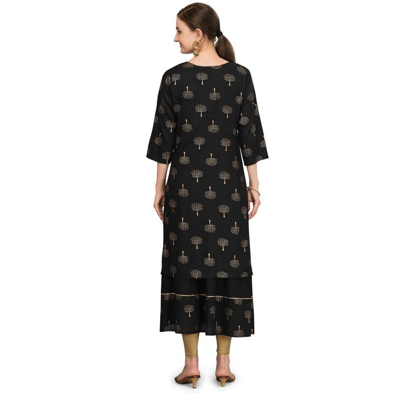 Women's Black Rayon Printed Readymade Kurti