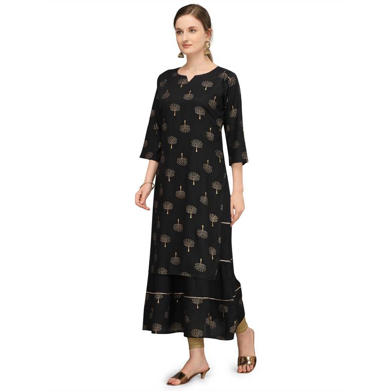 Women's Black Rayon Printed Readymade Kurti