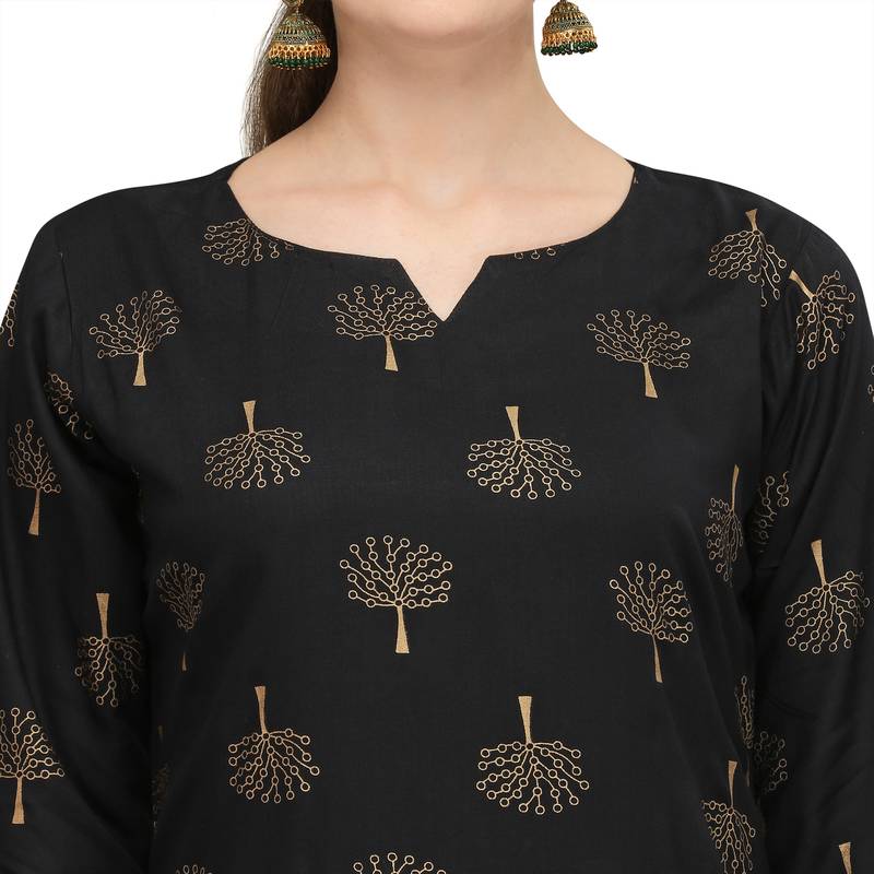 Women's Black Rayon Printed Readymade Kurti