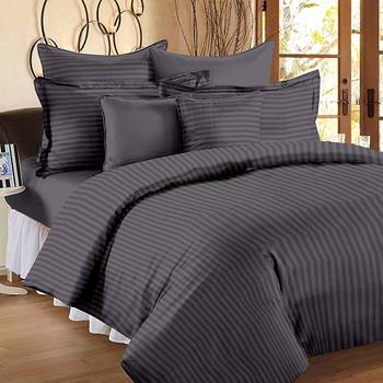 Pure Cotton Satin Striped King Size Double Bedsheet With 300 TC, Grey Color With 2 Pillow Cover (100 X 108 Inch) 1