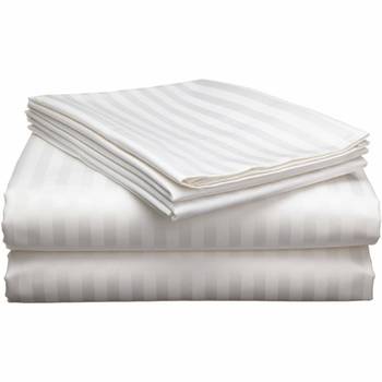 Striped Cotton Satin King Size Bedsheet with Two Pillow Cover 100% Primium Cotton (Color : White, Size : 100"X108") 3