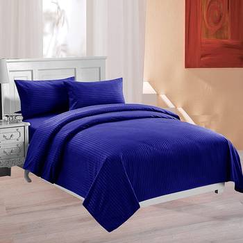 Striped Cotton Satin King Size Bedsheet with Two Pillow Cover 100% Primium Cotton (Color : Royal Blue, Size : 100"X108") 1