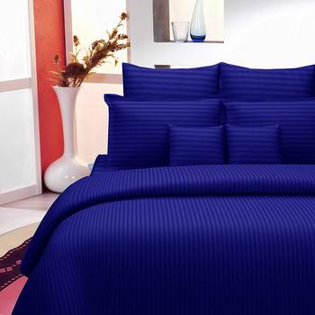 Striped Cotton Satin King Size Bedsheet with Two Pillow Cover 100% Primium Cotton (Color : Royal Blue, Size : 100"X108") 2