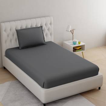 Pure Cotton Satin Striped Single Bedsheet With 300 TC Grey Color With 1 Pillow Cover (60 X 90 Inch) 1