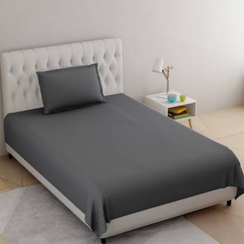Pure Cotton Satin Striped Single Bedsheet With 300 TC Grey Color With 1 Pillow Cover (60 X 90 Inch) 2