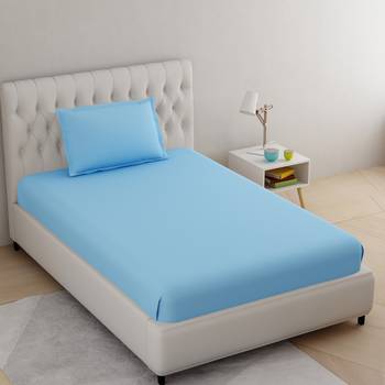 Pure Cotton Satin Striped Single Bedsheet With 300 TC Light Blue Color With 1 Pillow Cover (60 X 90 Inch) 1