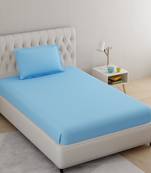 Pure Cotton Satin Striped Single Bedsheet With 300 TC Light Blue Color With 1 Pillow Cover (60 X 90 Inch)