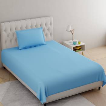 Pure Cotton Satin Striped Single Bedsheet With 300 TC Light Blue Color With 1 Pillow Cover (60 X 90 Inch) 2