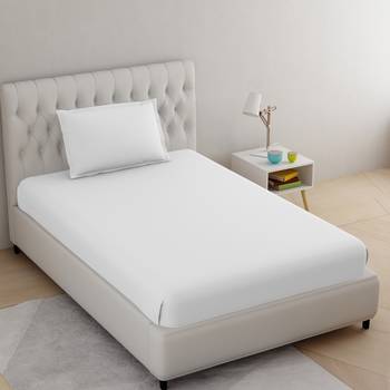 Pure Cotton Satin Striped Single Bedsheet With 300 TC White Color With 1 Pillow Cover (60 X 90 Inch) 1