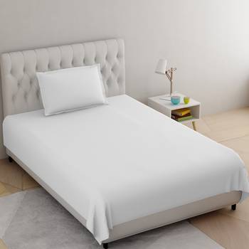 Pure Cotton Satin Striped Single Bedsheet With 300 TC White Color With 1 Pillow Cover (60 X 90 Inch) 2