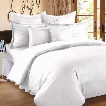 Striped Cotton Satin King Size Bedsheet with Two Pillow Cover 100% Primium Cotton (Color : White, Size : 100"X108") 1