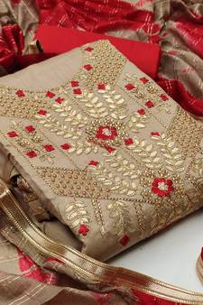 Beige embroidered cotton salwar