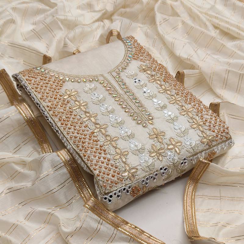 Beige embroidered chanderi salwar