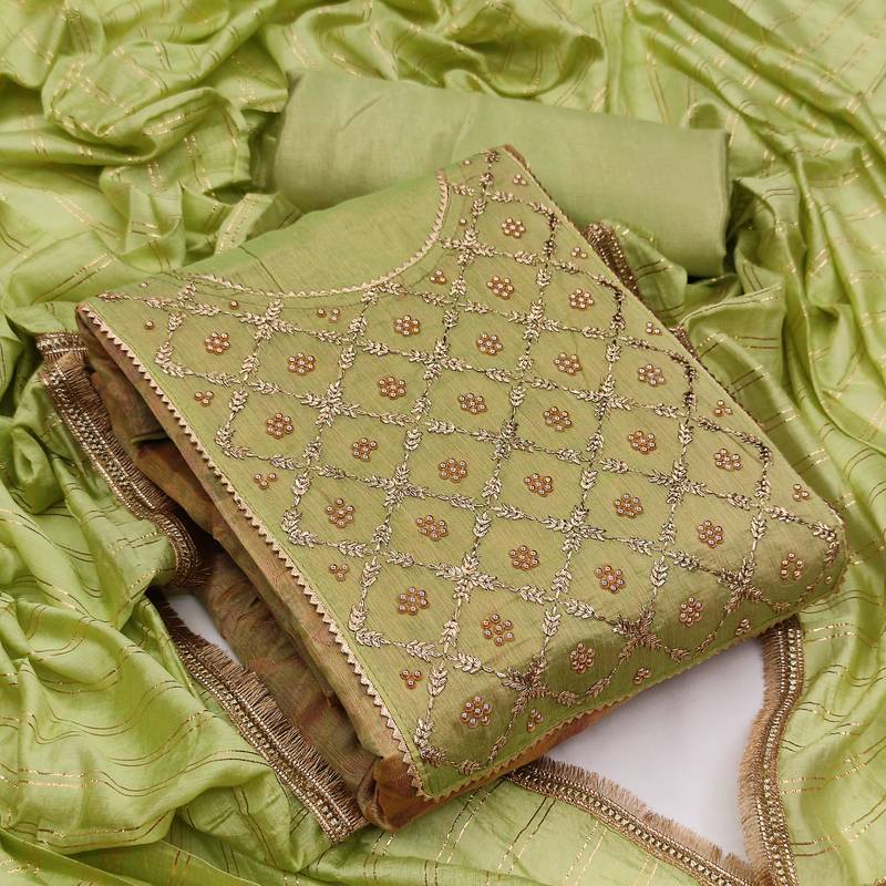 Light-olive stone jacquard salwar