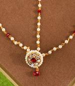 Brass Antiqu Gold Plated, White Green Red Pearl, Red Stone & Diamond Maangtikka For Womans & Girls