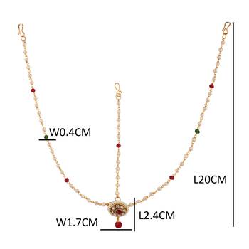 Brass Antiqu Gold Plated, White Green Red Pearl, Red Stone & Diamond Maangtikka For Womans & Girls 2
